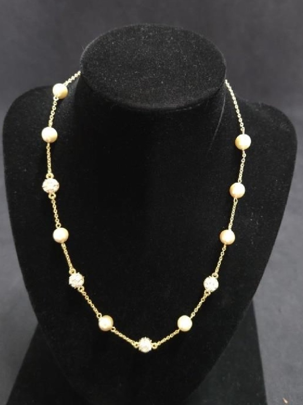 Vintage Necklace Nolan Miller Tinsel Town Gold Pearl and Crystal Station